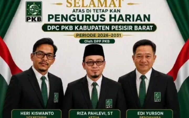Reza Fahlevi Resmi Pimpin PKB Pesisir Barat Periode 2026–2031